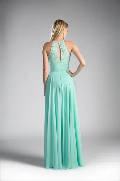 Ladivine Cj228 Long A Line Lace Formal Dress In Green