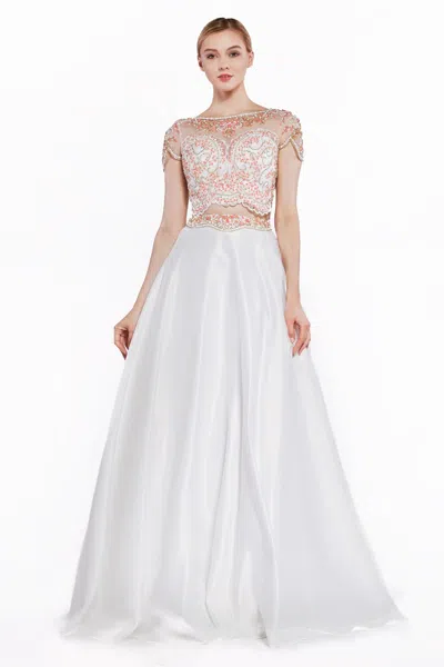 Ladivine Ck35 Long A Line Bridal Lace Beaded Wedding Dress In White