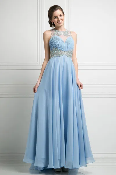 Ladivine Ck78 Long Formal Beaded Evening Prom Dress In Blue