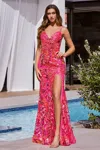 Ladivine Cm350 Formal Long Sequin Prom Printed Dress In Pink