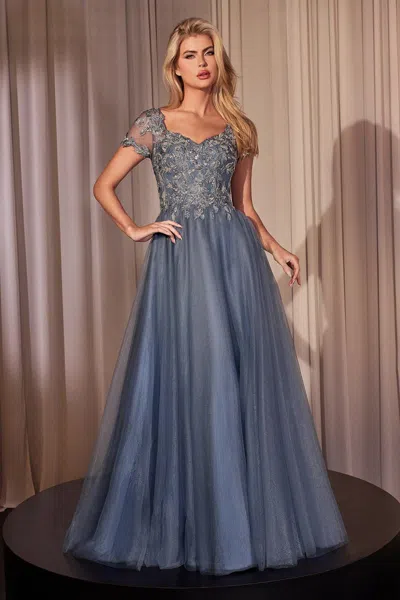Ladivine Cm360 A Line Beaded Long Formal Lace Ball Gown Dress In Blue