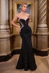 Ladivine Cm365 Fitted Long Formal Beaded Prom Dress In Black