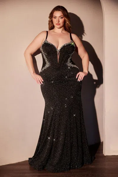 Ladivine Cm365c Prom Fitted Plus Size Long Beaded Formal Dress In Black