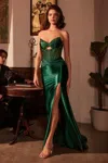 Ladivine Cm378 Long Beaded Corset Formal Fitted Prom Gown In Green