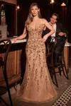 Ladivine Cm382 Fitted Formal Long Prom Sequin Dress In Gold