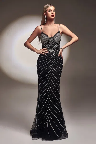 Ladivine Cr866 Glitter Sequin Long Formal Mermaid Prom Dress In Black