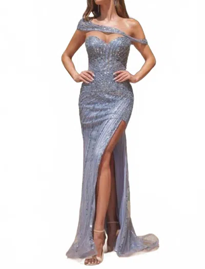 Ladivine Cutaway Slit Removable Topper Dress In Smokey Blue In Gray