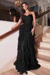 Ladivine Cz0027 Long Formal Ruffled Prom Gown In Black
