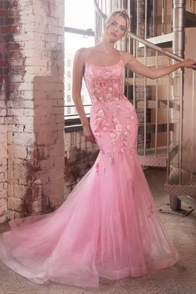 Ladivine D145 Mermaid Long Prom Dress In Pink