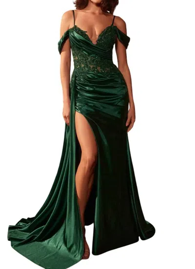 Ladivine Divine Sweetheart Beaded Sheath Slit Maxi Dress In Emerald In Green
