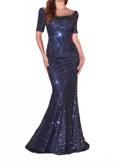 Ladivine Elegant Round Neckline Maxi Dress In Navy In Blue