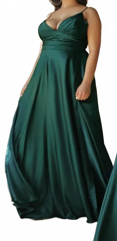 Ladivine Fitted Bodice A-line Maxi Skirt Dress In Emerald In Gold