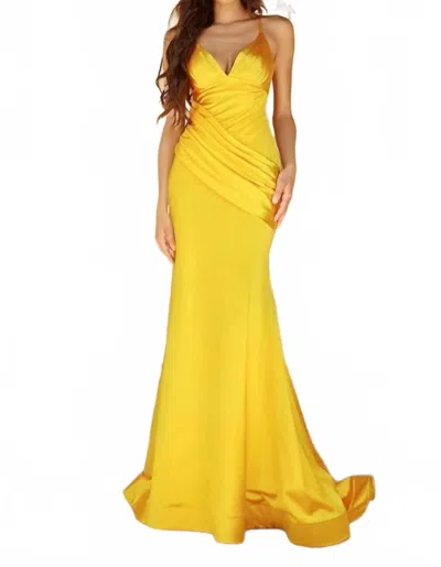 Ladivine Fitted Satin Mermaid Gown In Gold In Yellow