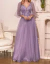 Ladivine Glitter Tulle A-line Evening Gown In English Violet