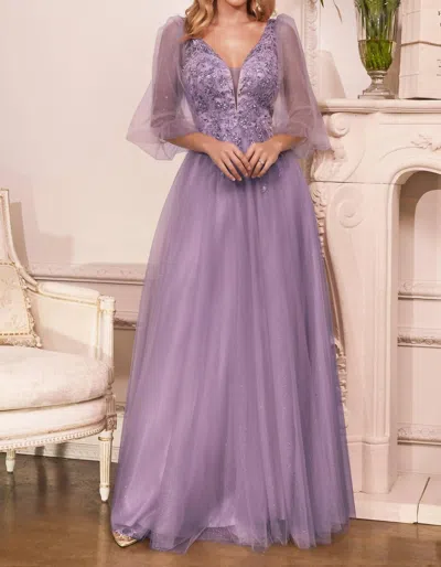 Ladivine Glitter Tulle A-line Evening Gown In English Violet In Multi