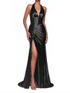 Ladivine Halter Backless Prom Dress In Black In Black