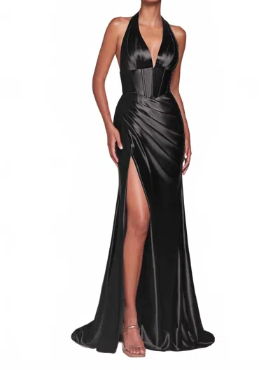 Ladivine Halter Backless Prom Dress In Black