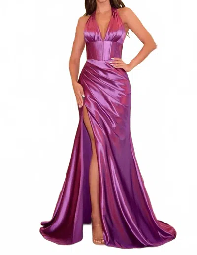 Ladivine Halter Backless Prom Dress In Purple