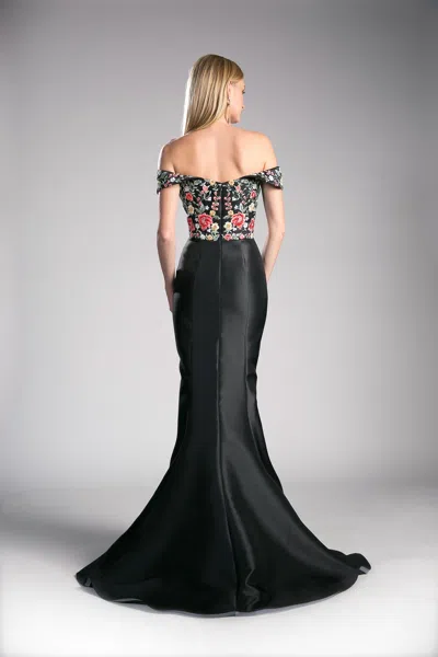 Ladivine Hw07 Floral Formal Long Fitted Prom Dress In Black