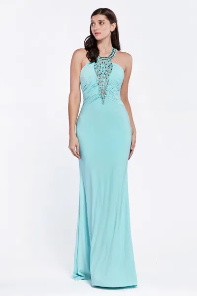 Ladivine J727 Sequin Fitted Formal Long Evening Prom Dress In Blue