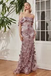 Ladivine J832 Long Floral Fitted Long Prom Dress In Purple