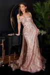 Ladivine J836 Long Off Shoulder Evening Gown In Gold