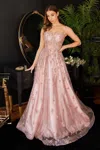 Ladivine J840 Ball Gown Long Formal Glitter Print Prom Dress In Pink