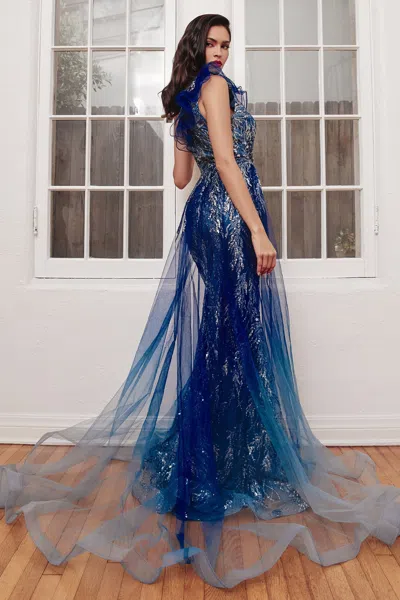 Ladivine J851 One Shoulder Long Prom Dress In Blue