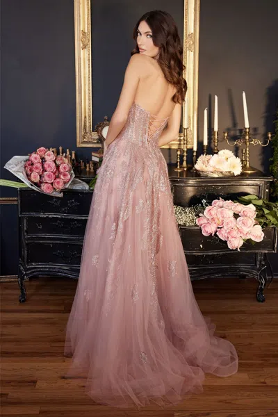 Ladivine J852 Strapless Long Prom Dress In Pink