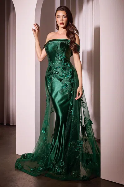 Ladivine J876 Prom Long Formal Fitted Overskirt Dress In Green