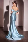 Ladivine J877 Fitted Long Formal Slit Mermaid Prom Dress In Blue