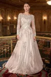 Ladivine J883w Long Sleeve A Line Wedding Dress In White
