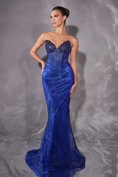 Ladivine J903 Long Formal Corset Fitted Prom Dress In Blue