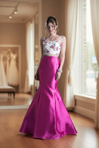 Ladivine Kc1737 Two Piece Long Prom Dress In Pink