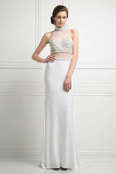 Ladivine Kd087 Formal Long Beaded Prom Dress In White