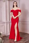 Ladivine Kv1057 Formal Long Off Shoulder Dress In Red