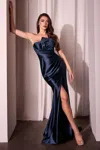Ladivine Kv1118 Pleated Long Formal Slit Prom Gown In Blue