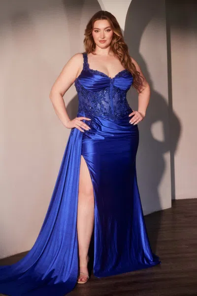 Ladivine Kv1125c Plus Size Long Corset Formal Prom Gown In Blue