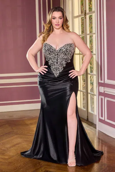 Ladivine Kv1142c Fitted Long Corset Lace Plus Size Dress In Black