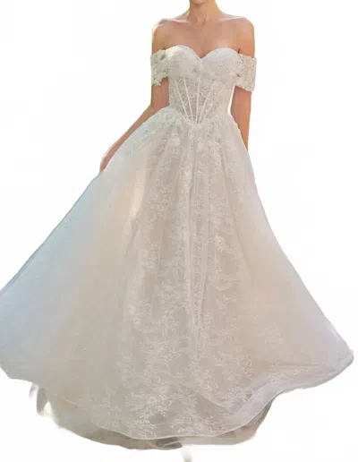 Ladivine Lace Off Shoulder Bridal Gown In Off White In Neutral