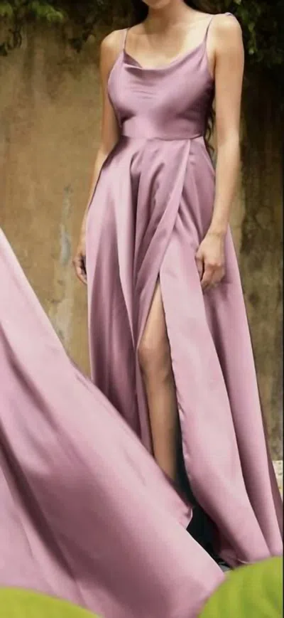 Ladivine Leg Slit Satin A-line Dress In Mauve In Purple