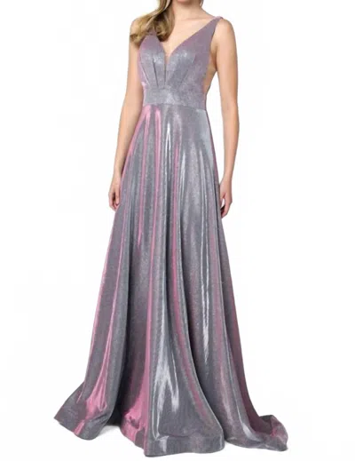 Ladivine Long Glitter Crepe Prom Dress In Mauve In Multi