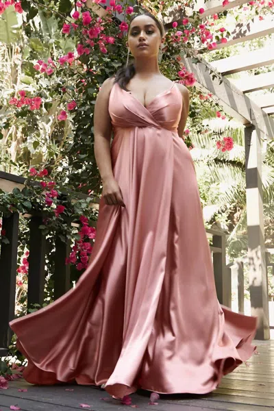 Ladivine Long Satin V-neck Dress In Dusty Rose In Pink