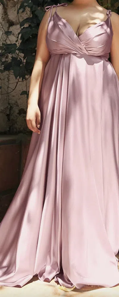 Ladivine Long Satin V-neck Dress In Mauve In Pink