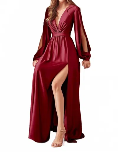 Ladivine Long Sleeve Satin Dress In Burgundy