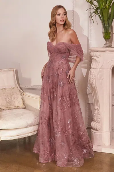 Ladivine Oc008 Off Shoulder Long Formal Dress In Pink
