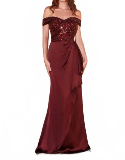Ladivine Off-shoulder Beaded Bodice Trumpet Maxi Dress In Burgundy In Red