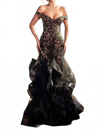 Ladivine Off Shoulder Sequin Mermaid Gown In Black