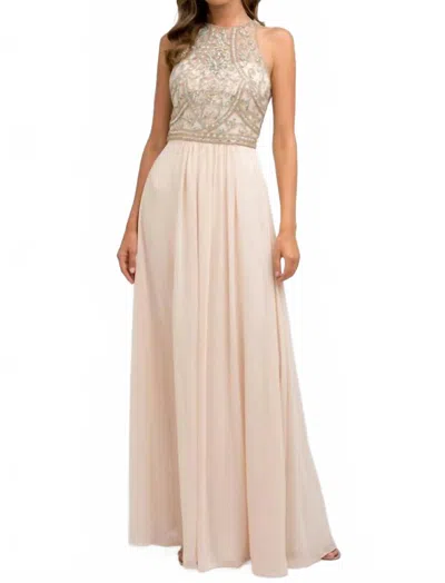 Ladivine Open-back Beaded Bodice Formal Dress In White In Neutral