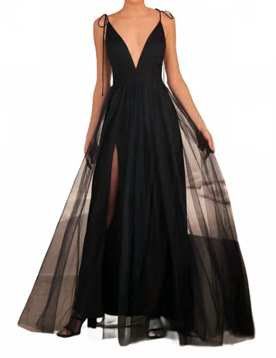 Ladivine Plunging Neckline Illusion Slits Dress In Black